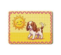 Sunny Dog - Tappetino scolapiatti per bancone della cucina, in gomma assorbente per cuccioli, colore giallo brillante, design giocoso estivo, per la decorazione della casa, 45 x 61 cm
