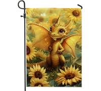 Sunny Dragon - Bandiera da giardino girasole, decorazione per esterni double face, in iuta, per primavera ed estate, 30,5 x 45,7 cm