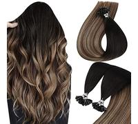 Sunny Extension Capelli Veri Cheratina 14 Pollice Balayage #1b Nero Naturale 4# Marrone Scuro con #18 Biondo Cenere U Tip Estensioni dei Capelli Umani