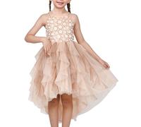 Sunny Fashion Ragazze Cavezza Vestito Marrone Tiered Pageant Hi-Lo Schiena Vuota Principessa Festa 10 Anni