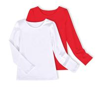 Sunny Fashion Ragazze Tee 2 Pezzi Rosso Bianca di Base Stratificazione Superiore Girocollo Cotone 9-10 Anni
