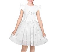 Sunny Fashion Vestito Bambina Bianca Argento Stella Scintillante Tulle Casuale Festa Vacanza Compleanno 6 Anni