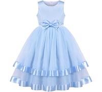 Sunny Fashion Vestito Bambina Blu Cravatta a Farfalla Festa Pageant Abito da Ballo Nozze Principessa 7 Anni
