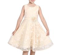 Sunny Fashion Vestito Bambina Crema Grande Fiore Ricamato Festa Formale Nozze 6 Anni