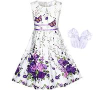 Sunny Fashion Vestito Bambina Fiore Bianca Tea Party Guanti Principessa 7-8 Anni