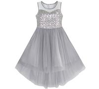 Sunny Fashion Vestito Bambina Grigio Paillettes Tulle Hi-Lo Nozze Festa 10 Anni