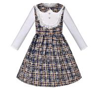 Sunny Fashion Vestito Bambina Natale Anno La Neve Fiocco Plaid Bottone Perla Tweed 8 Anni