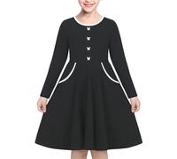Sunny Fashion Vestito Bambina Nero Farfalla Tasca Francese Annata Manica Lunga 10 Anni