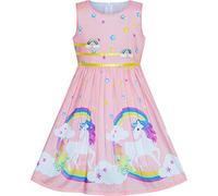 Sunny Fashion Vestito Bambina Rosa Chiaro Unicorno Arcobaleno Estate Sole 9-10 Anni