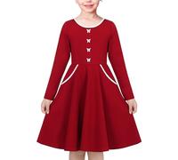 Sunny Fashion Vestito Bambina Rosso Farfalla Tasca Francese Classico Lungo Formale 6 Anni