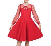 Sunny Fashion Vestito Bambina Rosso Lavorare a Maglia Puro Corpetto A Pois Svasato Elegante Festa Nozze Recital 14 Anni