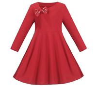 Sunny Fashion Vestito Bambina Rosso Natale Costine lavorate a Maglia Perla Arco Casuale Festa 12 Anni