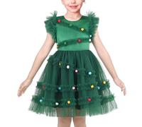 Sunny Fashion Vestito Bambina Verde Albero di Natale Maglia Pom Increspatura Arco Festa 8 Anni