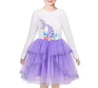 Sunny Fashion Vestito Bambina Viola Principessa Sirena Ricamo Pieghe Tulle Manica Lunga 5 Anni