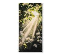 Sunny Forest - Striscione decorativo per porta, con raggi luminosi della natura, decorazione floreale per porta d'ingresso, per interni ed esterni, da appendere al giardino, 91 x 183 cm