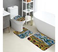 Sunny Garden - Set di 3 tappetini da bagno con girasoli colorati e antiscivolo, a forma di U, lavabili, in memory foam, ad asciugatura rapida