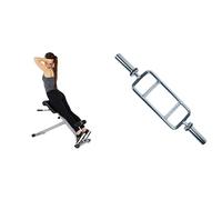 Sunny Health and Fitness 45 Degree Hyperextension Roman Chair, Steel, Grey, One Size SF-BH6629 + 86 cm Olympic Triceps Bar with Ring Collars, Olympic Weight for Weightlifting and Bodybuilding
