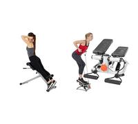 Sunny Health and Fitness 45 Degree Hyperextension Roman Chair, Steel, Grey, One Size SF-BH6629 + Advanced Mini Home Steppers, Total Body Workout Stair Machine with Resistance Bands - SF-S0978