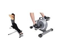 Sunny Health and Fitness 45 Degree Hyperextension Roman Chair, Steel, Grey, One Size SF-BH6629 + Magnetic Under Desk Mini Exercise Cycle Bike, Dual Function Pedal Exerciser