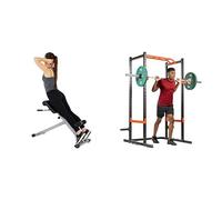 Sunny Health and Fitness 45 Degree Hyperextension Roman Chair, Steel, Grey, One Size SF-BH6629 + Power Zone Strength Rack Power Cage - 455 KG Weight Capacity - SF-XF9925