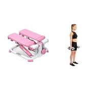 Sunny Health and Fitness Exercise Stepping Machine, Portable Mini Stair Stepper for Home or Office + Adjustable 15 KG Dumbbell Set w/Carry Case, Space Saver, Secure Quick-Lock