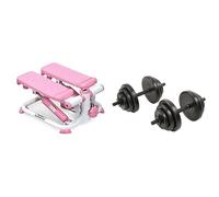 Sunny Health and Fitness Exercise Stepping Machine, Portable Mini Stair Stepper for Home or Office + Exercise Vinyl 18 KG Dumbbell Set Hand Weights for Strength Training, Weight Loss, Workout Bench