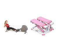 Sunny Health and Fitness Exercise Stepping Machine, Portable Mini Stair Stepper for Home or Office + Foldable and Compact Magnetic Rowing Machine, 130 KG Max, LCD Display, Super Quiet