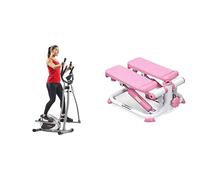 Sunny Health and Fitness Exercise Stepping Machine, Portable Mini Stair Stepper for Home or Office + Legacy Stepping Elliptical Machine, Total Body Trainer with Ultra- Quiet Magnetic Belt Drive