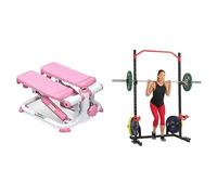 Sunny Health and Fitness Exercise Stepping Machine, Portable Mini Stair Stepper for Home or Office + Power Zone Squat Stand Rack Power Cage - SF-XF9931