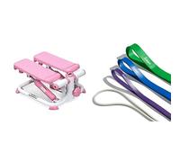 Sunny Health and Fitness Exercise Stepping Machine, Portable Mini Stair Stepper for Home or Office + Versatile Resistance Bands (Single or Combination Set) - 4.5-35kg Combo