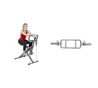 Sunny Health and Fitness Row-N-Ride™ PRO Squat Assist Trainer, Rowing Machine w/Digital Monitor + 86 cm Olympic Triceps Bar with Ring Collars, Olympic Weight for Weightlifting and Bodybuilding