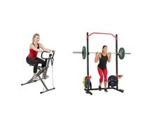 Sunny Health and Fitness Row-N-Ride™ PRO Squat Assist Trainer, Rowing Machine w/Digital Monitor + Power Zone Squat Stand Rack Power Cage - SF-XF9931