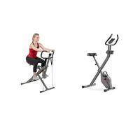 Sunny Health and Fitness Row-N-Ride™ PRO Squat Assist Trainer, Rowing Machine w/Digital Monitor + Smart Folding X-Bike, Portable Compact Exercise Bike, 14-Level Magnetic Resistance