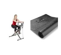 Sunny Health and Fitness Row-N-Ride™ PRO Squat Assist Trainer, Rowing Machine w/Digital Monitor + Treadmill Mat -Small - NO. 083 , Black