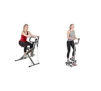 Sunny Health and Fitness Row-N-Ride™ PRO Squat Assist Trainer, Rowing Machine w/Digital Monitor + Twister Stepper Machine, Height Adjustable Stepper w/ Handlebars & LCD Monitor
