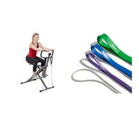 Sunny Health and Fitness Row-N-Ride™ PRO Squat Assist Trainer, Rowing Machine w/Digital Monitor + Versatile Resistance Bands (Single or Combination Set) - 4.5-35kg Combo