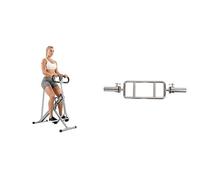 Sunny Health and Fitness Squat Assist Upright Row-N-Ride Rowing Machine, Horse Riding Machine + 86 cm Olympic Triceps Bar with Ring Collars, Olympic Weight for Weightlifting and Bodybuilding