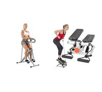 Sunny Health and Fitness Squat Assist Upright Row-N-Ride Rowing Machine, Horse Riding Machine + Advanced Mini Home Steppers with Resistance Bands