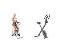 Sunny Health and Fitness Squat Assist Upright Row-N-Ride Rowing Machine, Horse Riding Machine + Smart Folding X-Bike, Portable Compact Exercise Bike, 14-Level Magnetic Resistance
