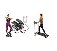 Sunny Health and Fitness Total Body Smart 2-in-1 Stepper Machine, Total Body Workout, Adjustable + Foldable Manual Treadmill, Compact Cardio Fitness, Durable Non-Electric Incline Exercise