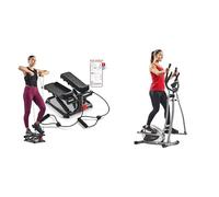Sunny Health and Fitness Total Body Smart 2-in-1 Stepper Machine, Total Body Workout, Adjustable + Legacy Stepping Elliptical Machine, Total Body Trainer with Ultra- Quiet Magnetic Belt Drive