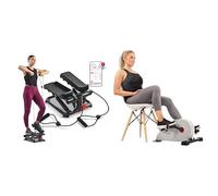 Sunny Health and Fitness Total Body Smart 2-in-1 Stepper Machine, Total Body Workout, Adjustable + Magnetic Under Desk Pedal Exerciser, Dual Function Mini Exercise Cycle Bike