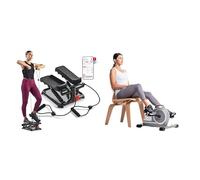 Sunny Health and Fitness Total Body Smart 2-in-1 Stepper Machine, Total Body Workout, Adjustable + Magnetic Under Desk Mini Exercise Cycle Bike, Dual Function Pedal Exerciser