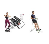 Sunny Health and Fitness Total Body Smart 2-in-1 Stepper Machine, Total Body Workout, Adjustable + Row-N-Ride Squat Assist Trainer for Glutes & Full Body Cardio Workout