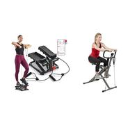 Sunny Health and Fitness Total Body Smart 2-in-1 Stepper Machine, Total Body Workout, Adjustable + Row-N-Ride™ PRO Squat Assist Trainer, Rowing Machine w/Digital Monitor
