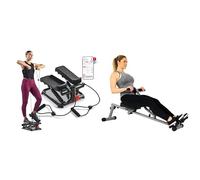Sunny Health and Fitness Total Body Smart 2-in-1 Stepper Machine, Total Body Workout, Adjustable + SF-RW1205 12 Adjustable Resistance Rowing Machine Rower w/Digital Monitor