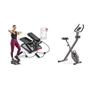 Sunny Health and Fitness Total Body Smart 2-in-1 Stepper Machine, Total Body Workout, Adjustable + Smart Folding X-Bike, Portable Compact Exercise Bike, 14-Level Magnetic Resistance