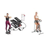 Sunny Health and Fitness Total Body Smart 2-in-1 Stepper Machine, Total Body Workout, Adjustable + Squat Assist Upright Row-N-Ride Rowing Machine, Horse Riding Machine
