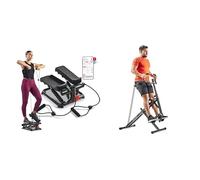 Sunny Health and Fitness Total Body Smart 2-in-1 Stepper Machine, Total Body Workout, Adjustable + Upright Row-N-Ride, Versatile Full-Body Workout Squat Assist Trainer