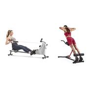 Sunny Health and Fitness Unisex's Station-SF-BH620062 Hyperextension Roman Chair with Dip Station + Compact Folding Magnetic Rowing Machine with 43 Inch Slide Rail, 285 LB Max Weight